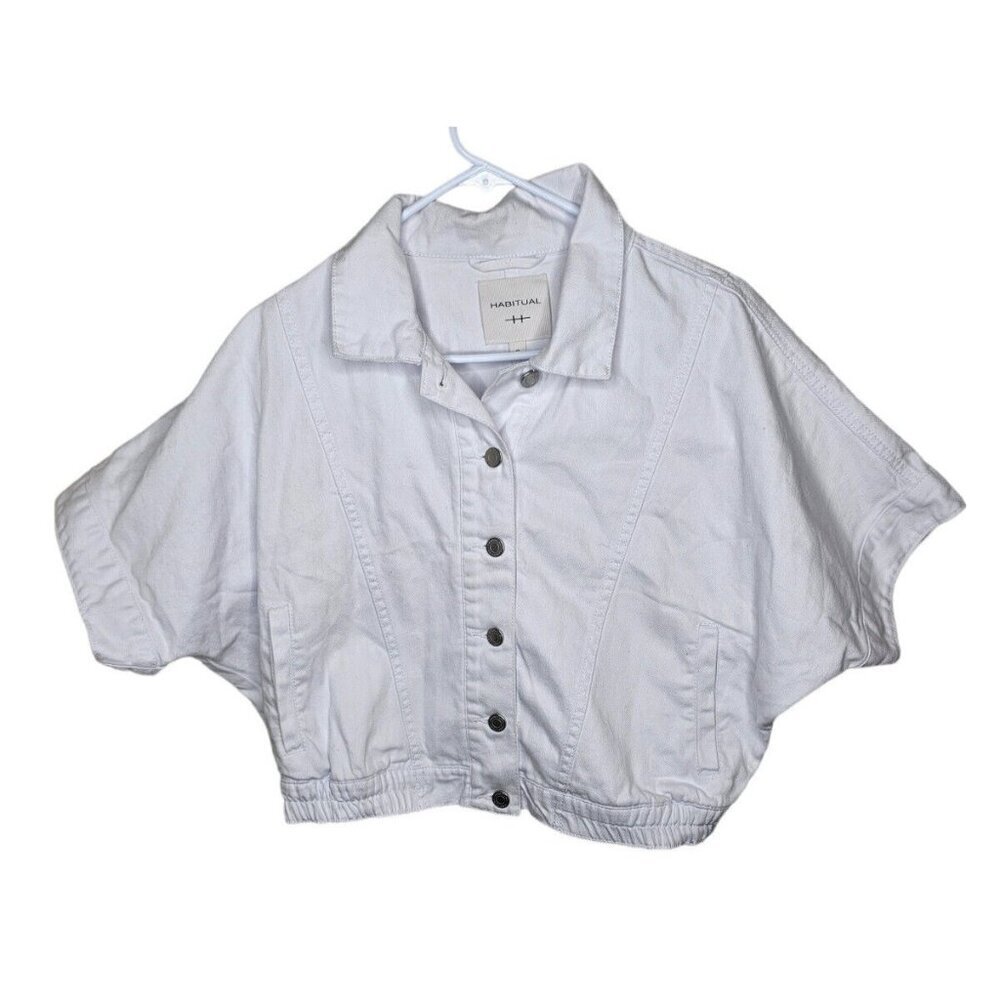 Habitual Denim Jacket Cropped Size S White Buttoned Up Short Sleeve - Picture 3 of 11